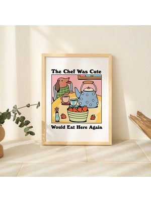 Çerçeveli Sevimli Şef Köpek Baskısı, Retro Içecek Posteri, Pembe Bistro Kahve Posterleri, Mutfak Dekor Posterleri
