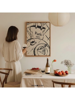 Fransız Kahvaltı Duvarı - Mutfak ve Yemek Köşesi Için Modern Çiftlik Evi Sanatı | Trend Bej ve Siyah Eklektik Daire Sanatı |