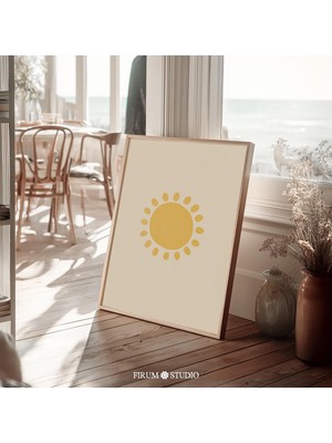Boho Güneş Duvar Sanatı, Pastel Sarı Soyut Güneş, Boho Minimalist Oda Dekoru