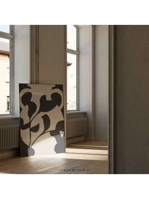 Karamsar Çiçek Soyut Vazo, Duvar Sanatı, Bej Siyah Sanat, Orta Yüzyıl Modern