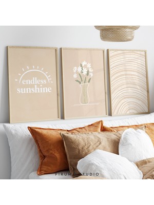 Nötr Renkler Seti, Hafif Estetik Sanat, Galeri Duvarı, Bohem 3'lü Set, Minimalist Galeri