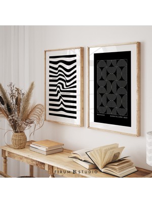 Siyah Beyaz Geometrik 2'li Set, Modern Siyah Sanat