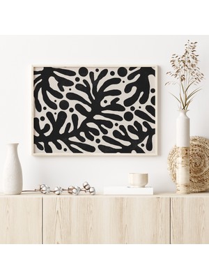 Soyut Botanik, Yatay Duvar Sanatı, Siyah Bej Duvar Sanatı, Botanik Poster