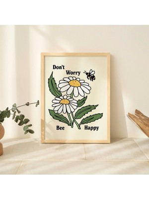 Sevimli Arı Papatya Çiçekleri Baskısı, Vintage Botanik Illüstrasyon, Arı ve Bitkilerle Pozitiflik Baskıları