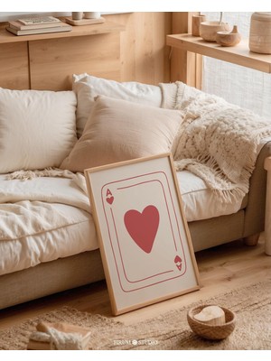 Ace Of Hearts Aşk Dekoru, Kırmızı ve Bej Trend Daire Duvar Sanatı