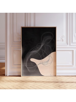 Siyah Bej Modern Soyut Sanat, Büyük Soyut, Orta Yüzyıl Modern Duvar Sanatı