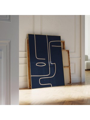 Soyut Yüz Çizgi Sanatı: Lacivert Minimalist Duvar Dekoru ( )