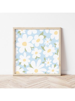 Pastel Oda Dekoru, Papatya Duvar Sanatı, Gök Mavisi, Duvar Sanatı, Yurt Odası Duvar Dekoru