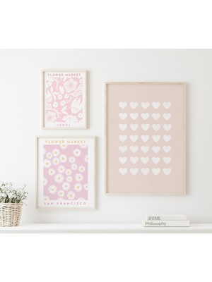 Pastel Pembe Duvar Sanatı, 3'lü Set, Sanat, Çiçek Pazarı, Pastel Set