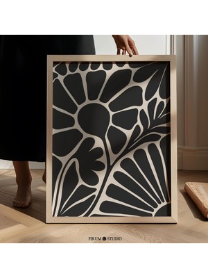 Bej ve Siyah Soyut Çiçek Sanatı, Orta Yüzyıl Modern Botanik