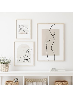 Çizgi Sanatı Çıplak Seti, 3 Parça Duvar Sanatı, 3'lü Set, Kadın Vücudu Çizgi Sanatı, Minimalist Galeri