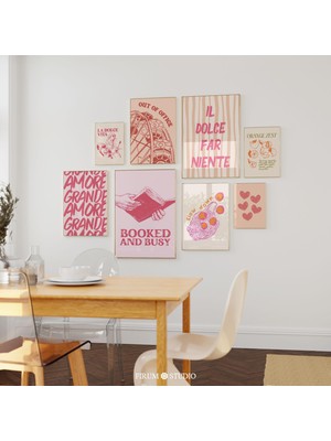 Şirin ve Trend Şeftali ve Pembe Galeri Seti 8 Duvar Sanatı - Yurt Odası Dekorasyonu Için Ilginç Sanat | Renkli Maksimalist Set |