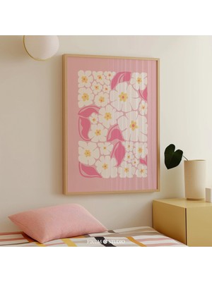 Pastel Pembe Estetik Çiçekli Duvar Sanatı, Renkli Bohem Çiçek Sanatı