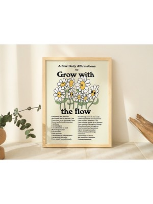 Çerçeveli Olumlu Öz Bakım Olumlamaları, Estetik Çiçekler Poster, Çerçeveli Posterler, Botanik Çerçeveli Duvar Dekoru