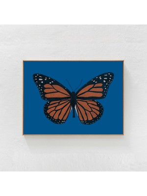 Kelebek Resimli Duvar Sanatı. Mavi ve Turuncu Bohem Ev Dekoru, Oturma Odası, Yatak Odası