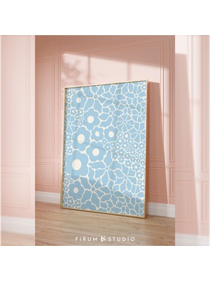 Gökyüzü Mavisi Soyut Çiçekler Duvar Sanatı | 1987 | Pastel Mavi Çocuk Odası Duvar Dekoru, Y2K Mavi Çiçekler Sanatı