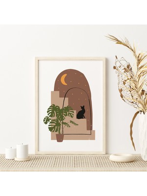 Siyah Kedi Sanatı, Bohem Duvar Dekoru, Toprak Tonlarında Duvar Sanatı, Bohem Sanatı, Yurt Odası Duvar Sanatı