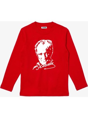 Uzun Kollu Atatürk Silüet ve Imza Baskılı Pamuklu Çocuk Tişört