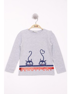 Toontoy Kız Çocuk Kedi Baskılı T-Shirt