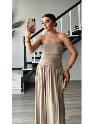 Taş Straplez Büzgülü Elbise