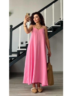 Pembe Premium Askılı Elbise