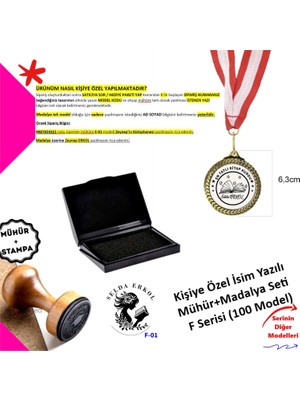 Kişiye Özel Hediye Seti - Isim Yazılı Kitap Damgası ve Madalya Seti - F Serisi
