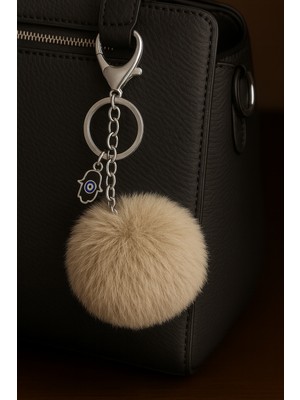 Peluş Pofuduk Ponpon Puf Vizon Tüylü Ev Ofis Araba Telefon Cüzdan Çanta Anahtarlık Gold Aksesuarlı