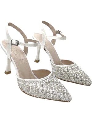 Kindep (Öz Maça) Inci Detaylı Topuklu Kadın Abiye Ayakkabı Sedef