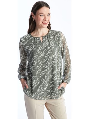Lc Waikiki Yeni Sezon Bisiklet Yaka Desenli Uzun Kollu Kadın Bluz