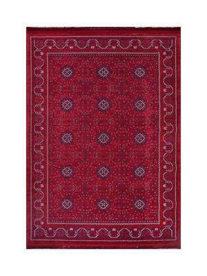 Verl Çerçeveli Kırmızı Pamuklu ve Polyester Makine Halısı