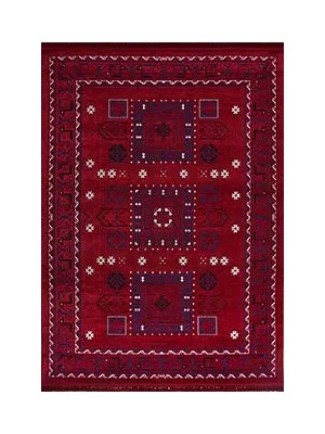 Baden Klasik Göbekli Kırmızı Pamuklu ve Polyester Makine Halısı