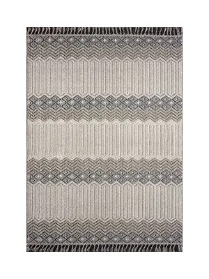 Aren Halı Bürrig Geometrik Gri Polyester Kaydırmaz Tabanlı Makine Halısı