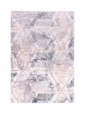 Aren Halı Miano Geometrik Gri Viskon ve Akrilik Kaydırmaz Tabanlı Makine Halısı