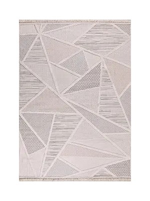 Aren Halı Borbona Geometrik Krem Polyester Kaydırmaz Taban Makine Halısı