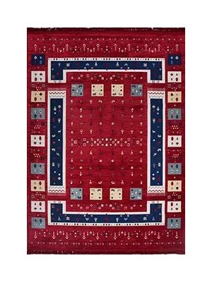 Loburg Modern Kırmızı Pamuklu ve Polyester  Makine Halısı