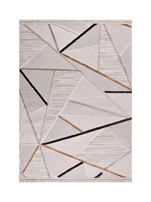 Aren Halı Aringo Geometrik Bej Polyester Kaydırmaz Taban Makine Halısı