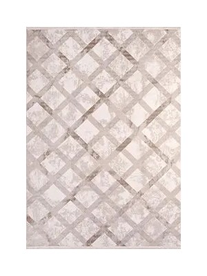 Aren Halı Nulvi Geometrik Krem Polyester Kaydırmaz Taban Makine Halısı