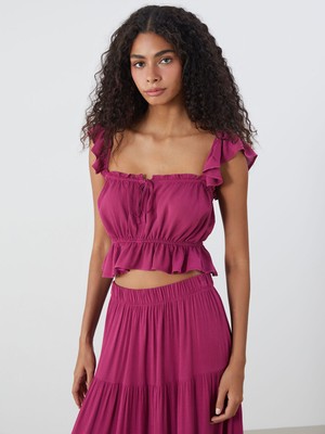 Lc Waikiki Yeni Sezon Kare Yaka Fırfırlı Crop Bluz