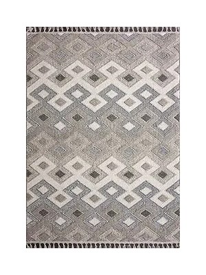 Aren Halı Blecher Geometrik Bej Polyester Kaydırmaz Tabanlı Makine Halısı