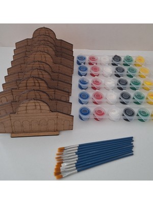 10 Mescidi Aksa Cami Maket Ahşap Boyama Dini Aktivite Okul Kurs Etkinlik 5 Boya 10 Fırça Hobi Seti