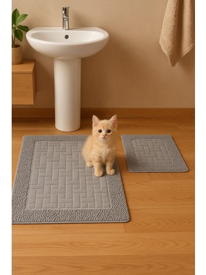 Yumuşak Pamuklu Banyo Paspası Takımı, Gri, 2'li Set, 60X100 ve 50X60 cm