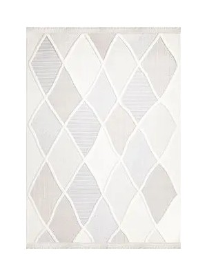Bitritto Geometrik Krem Loop ve Polyester Kaydırmaz Taban Makine Halısı