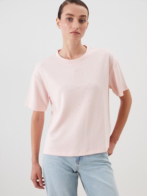 Lc Waikiki Yeni Sezon Bisiklet Yaka Taşlı Kadın Tişört