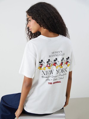 Lc Waikiki Yeni Sezon Bisiklet Yaka Mickey Mouse Baskılı Kadın Tişört