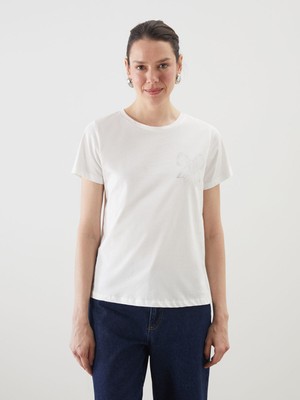 Lc Waikiki Yeni Sezon Bisiklet Yaka Taşlı Kadın Tişört