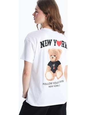 Lc Waikiki Yeni Sezon Bisiklet Yaka Ayı Teddy Baskılı Kadın Tişört
