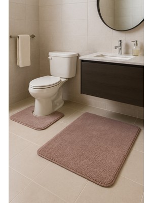 Bej Kaydırmaz Tabanlı Banyo Paspas Takımı, Şık ve Güvenli Kullanım Sağlar