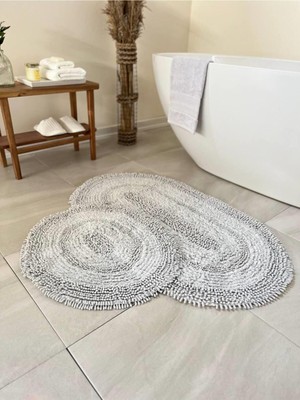 Doğal Pamuklu 2'li Banyo Paspas Seti, 60X100 ve 50X60 Cm, Gri Renk