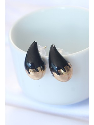 Minimal Siyah Mineli Çift Renk Damla Küpe - Lisinya