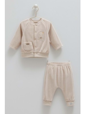 Star Poınt Ön Çıtçıtlı Kadife Alt Üst Takım - Caramell  - TKE2158 - Bej - 3 - 6 Ay - TKE2158-BEJ-3 - 6 Ay Bej